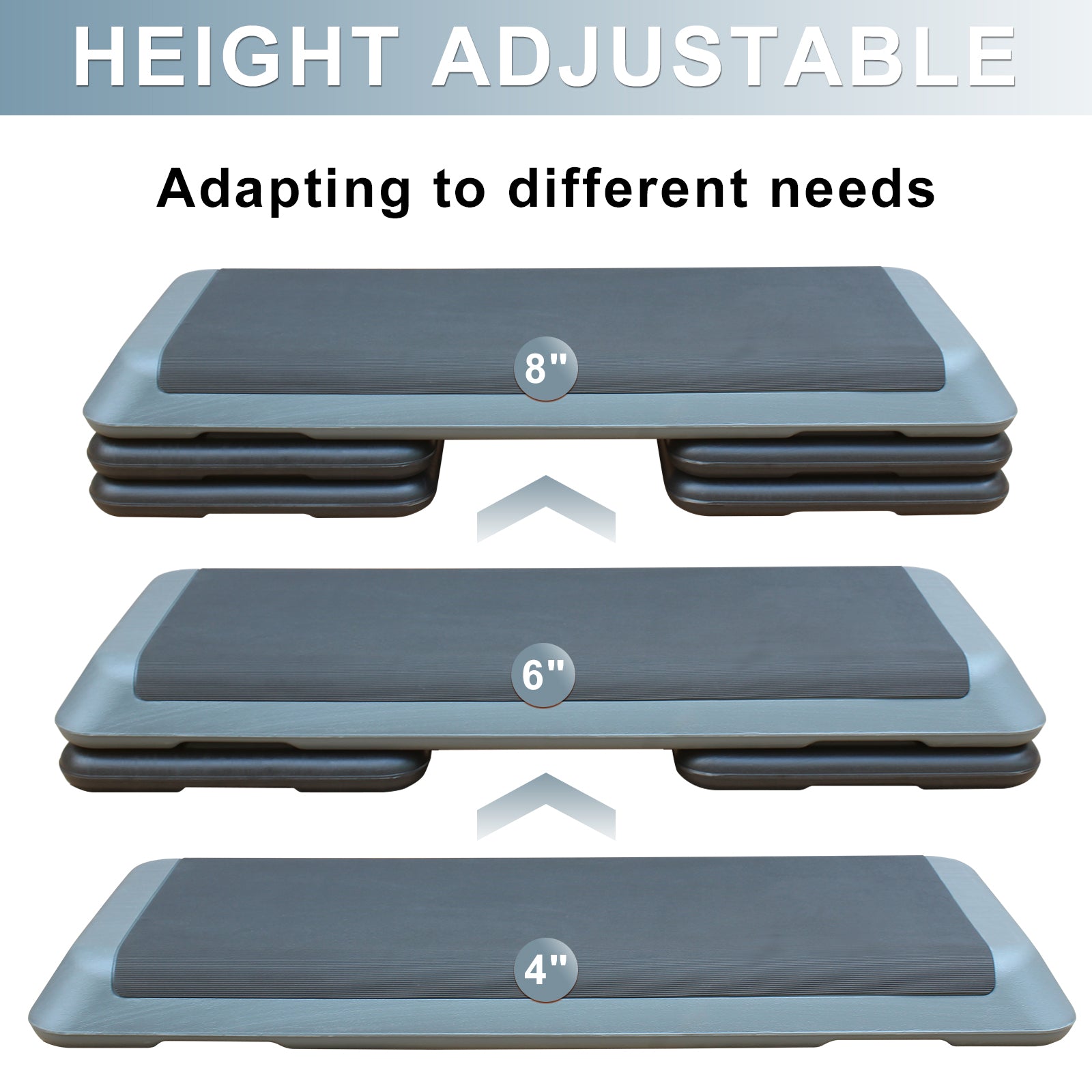 Aerobic Step Platform 110cm Adjustable Height with 4 Risers Home Gym Gray