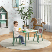 Children’s table with 2 chairs, kids’ seating set with 1 table & 2 chairs, cute animal design, suitable for children aged 3–8 years, green
