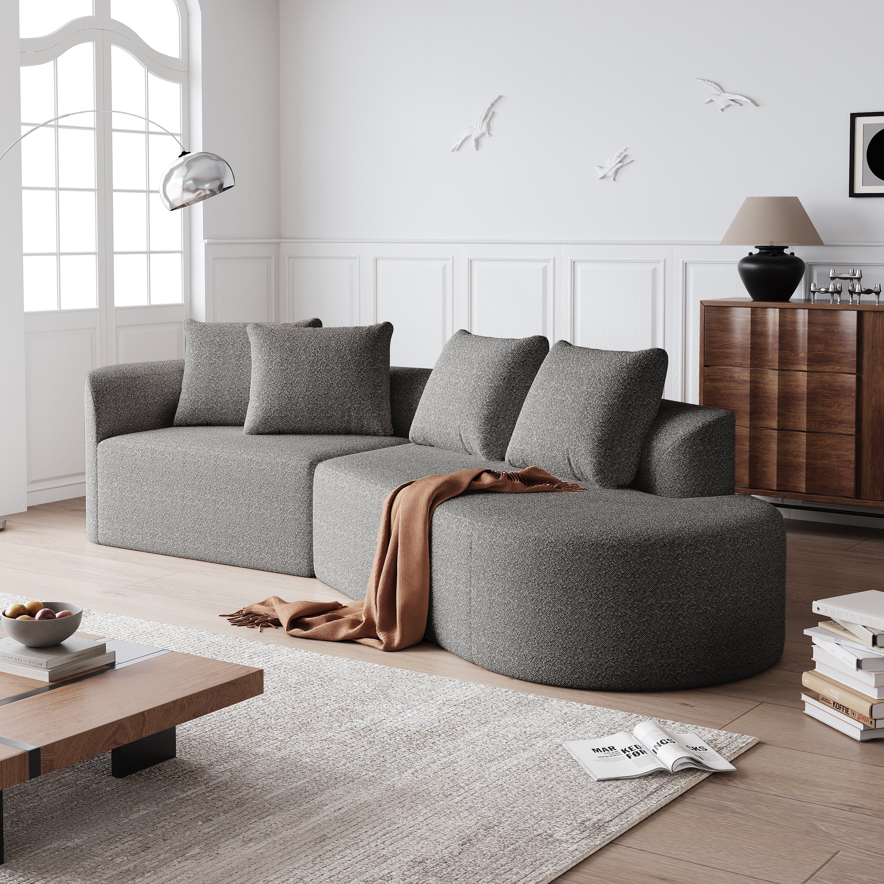 Chenille Sofa, Modern Upholstered Oversized Corner 4-Seater, freely combinable