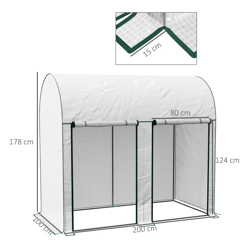 200 x 100cm Walk-In Greenhouse with Zipped Doors, White