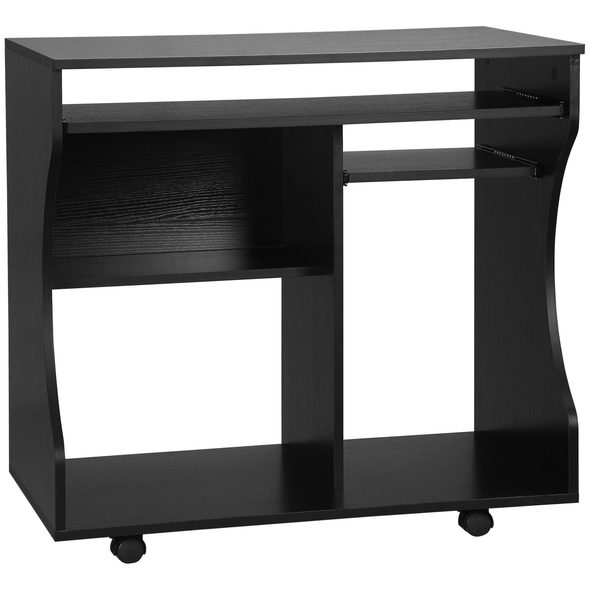 Multi-Storage Compact Work Desk with Wheels, Black