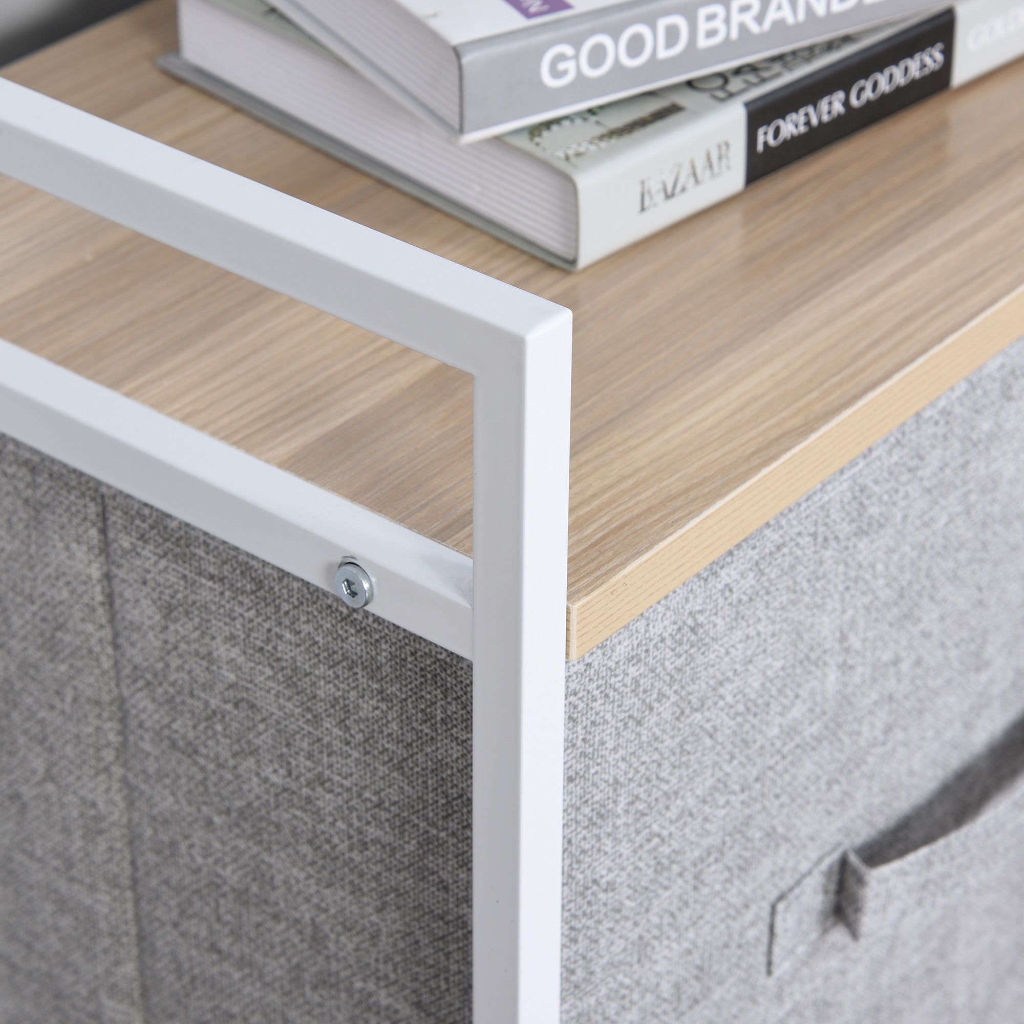 5 Drawer Storage Unit w/ Shelf Handles Metal Frame Adjustable Feet Linen Grey