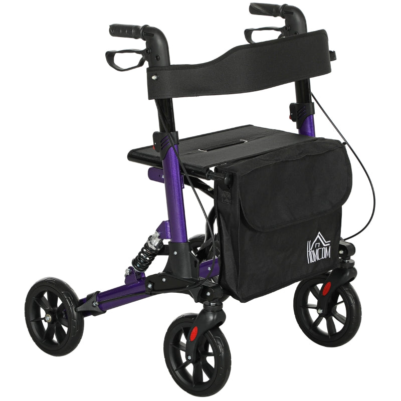 Folding Rollator Walker with Seat, Dual Brakes, Adjustable Height, 4-Wheeled, Purple