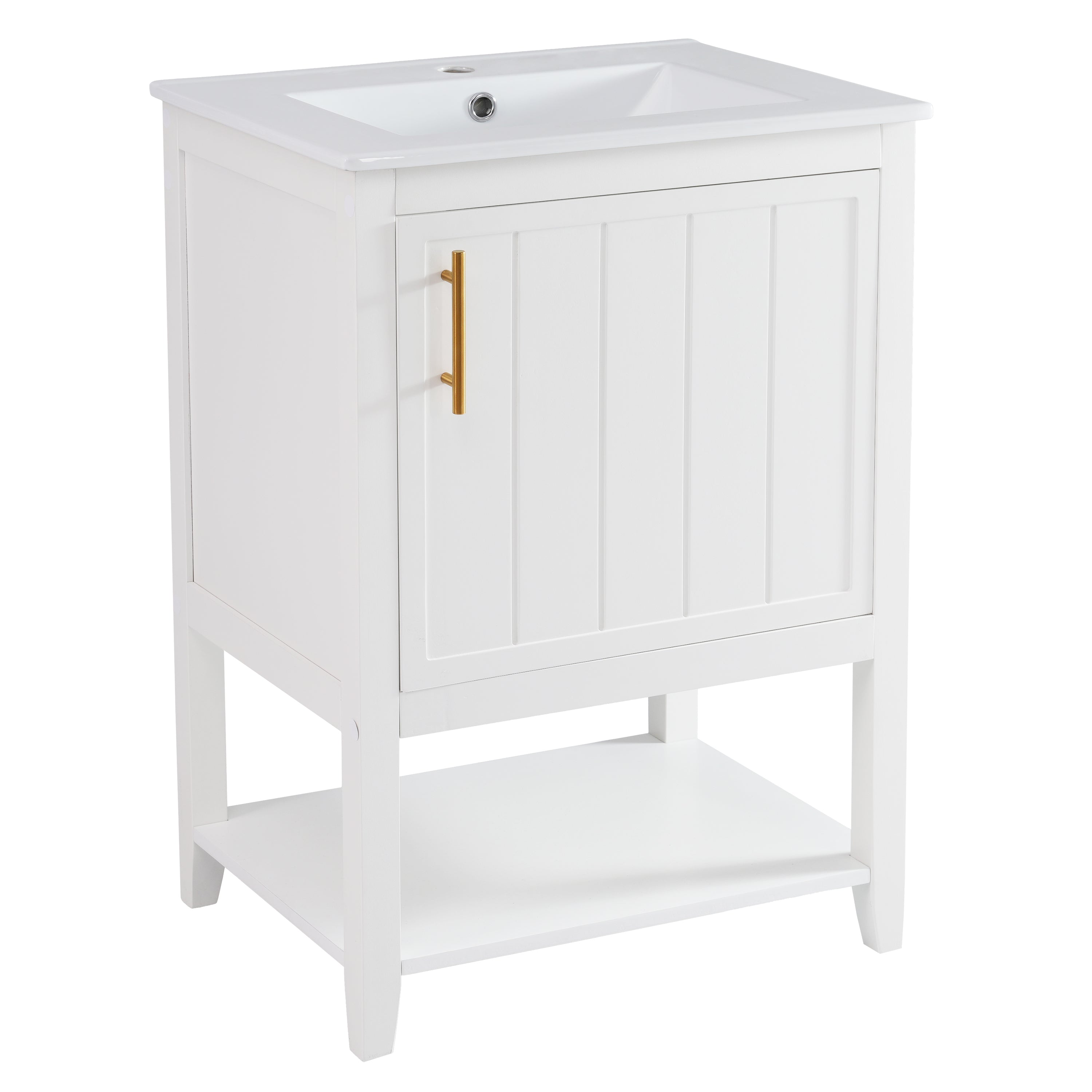 Bathroom Vanity Unit 60cm with Ceramic Washbasin & Shelf, White