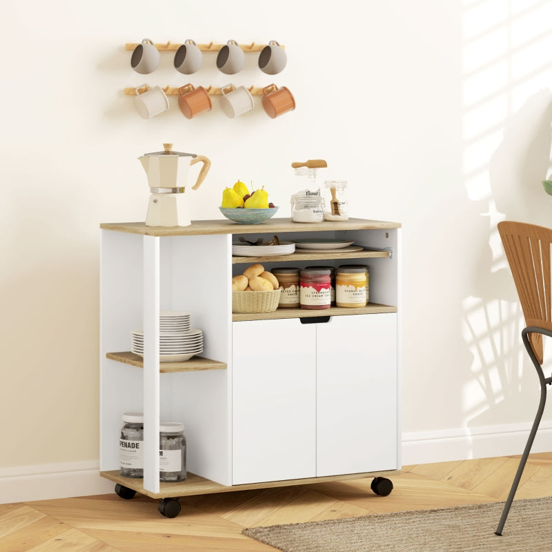 Rolling Kitchen Cart, Storage Cabinet Adjustable Shelves, White