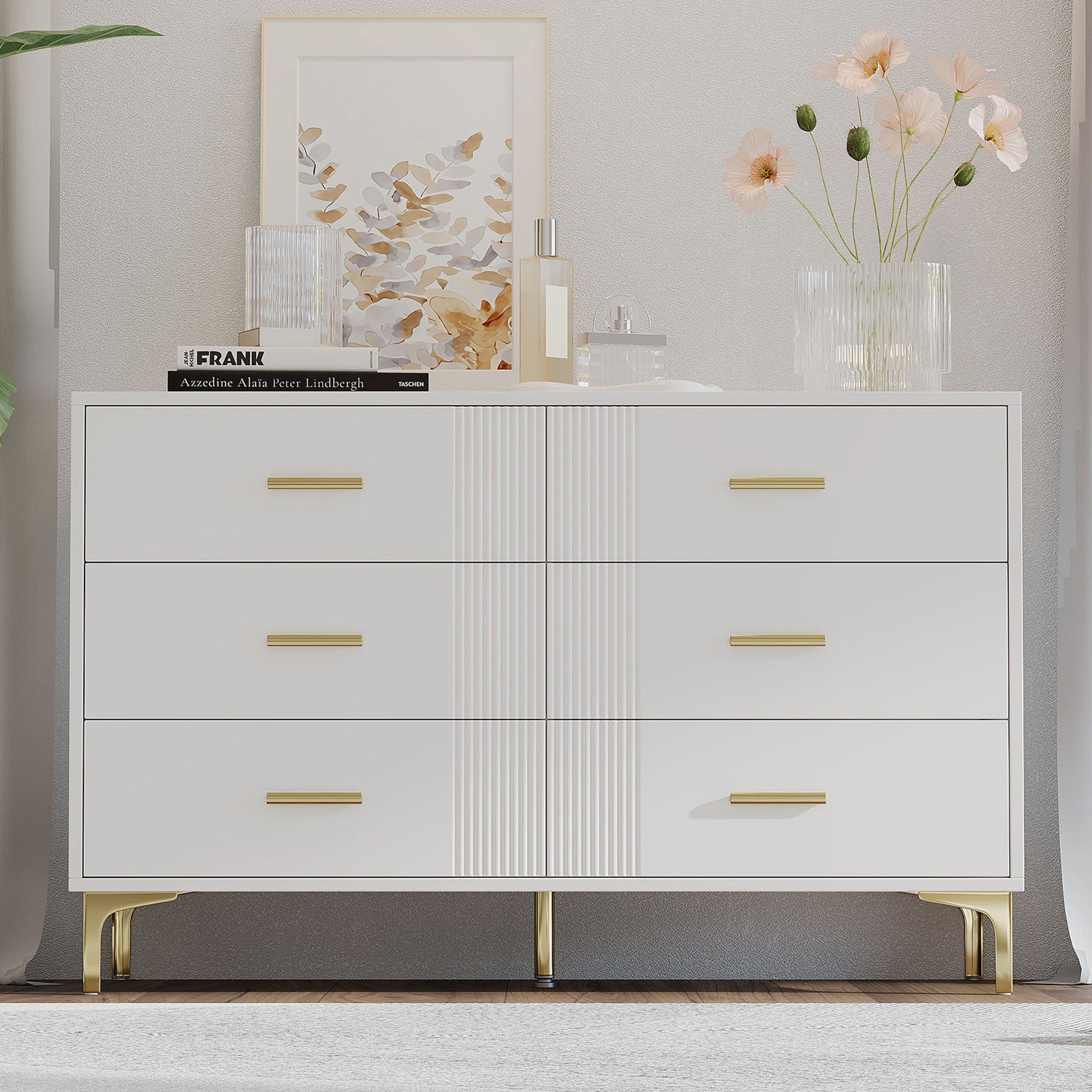 Chest of drawers 6 drawers for living room and bedroom, white