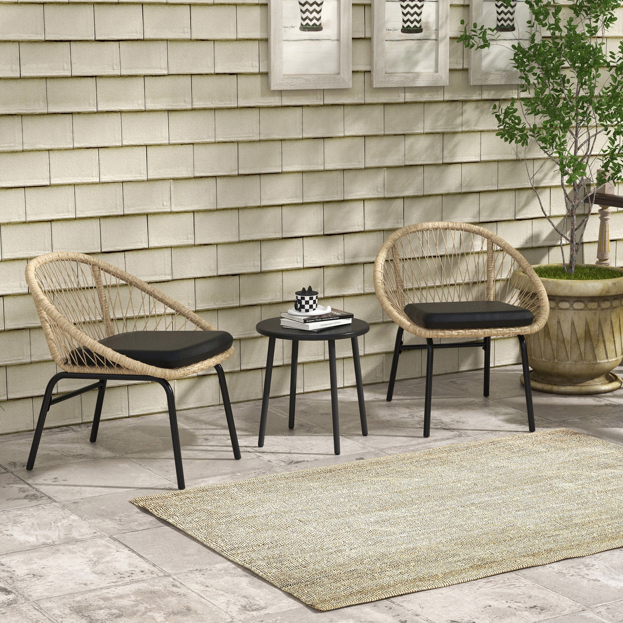 3-piece Rattan Garden Furniture Set with Coffee Table & 2 Chairs, Weatherproof, Yellow Polyester