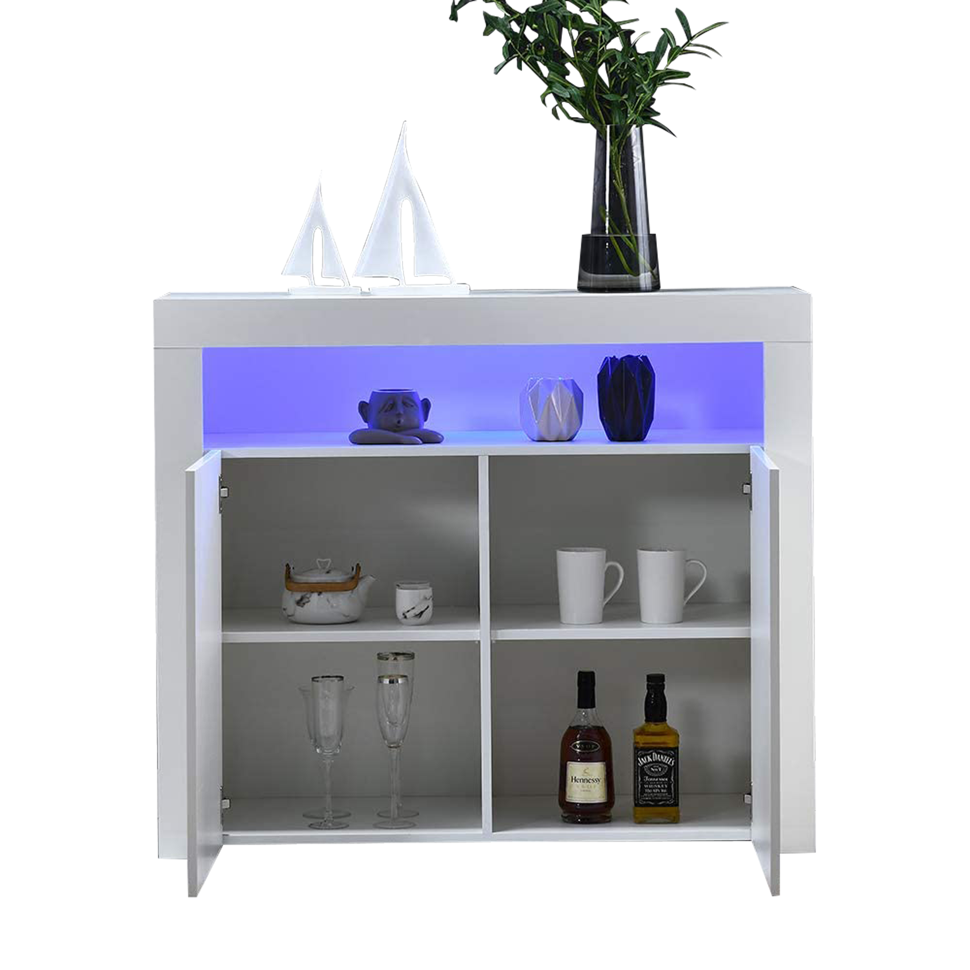 Chest of Drawers Sideboard - High Gloss LED Storage TV Stand - White