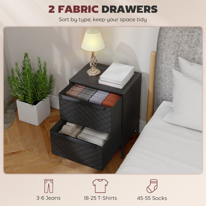 Chest of Drawers Dresser 2 Fabric Drawers Aluminium Handles Black