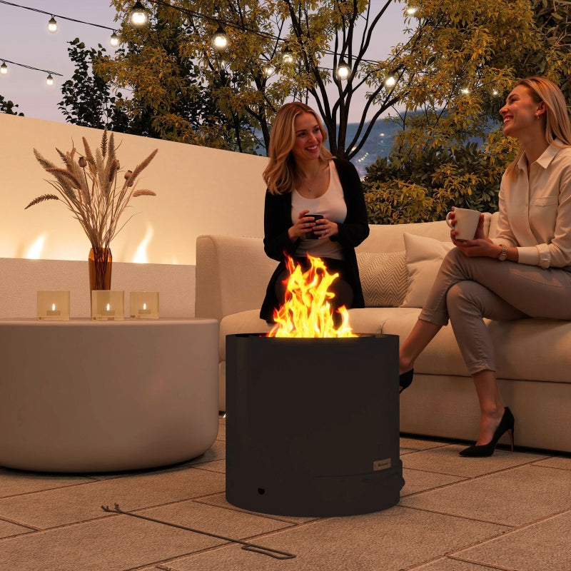 Metal Fire Pit Wood-Burning with Fire Poker - Black