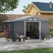 Metal Garden Shed, Outdoor Storage Tool House with Ventilation, Foundation Kit, Lockable Double Doors, Grey