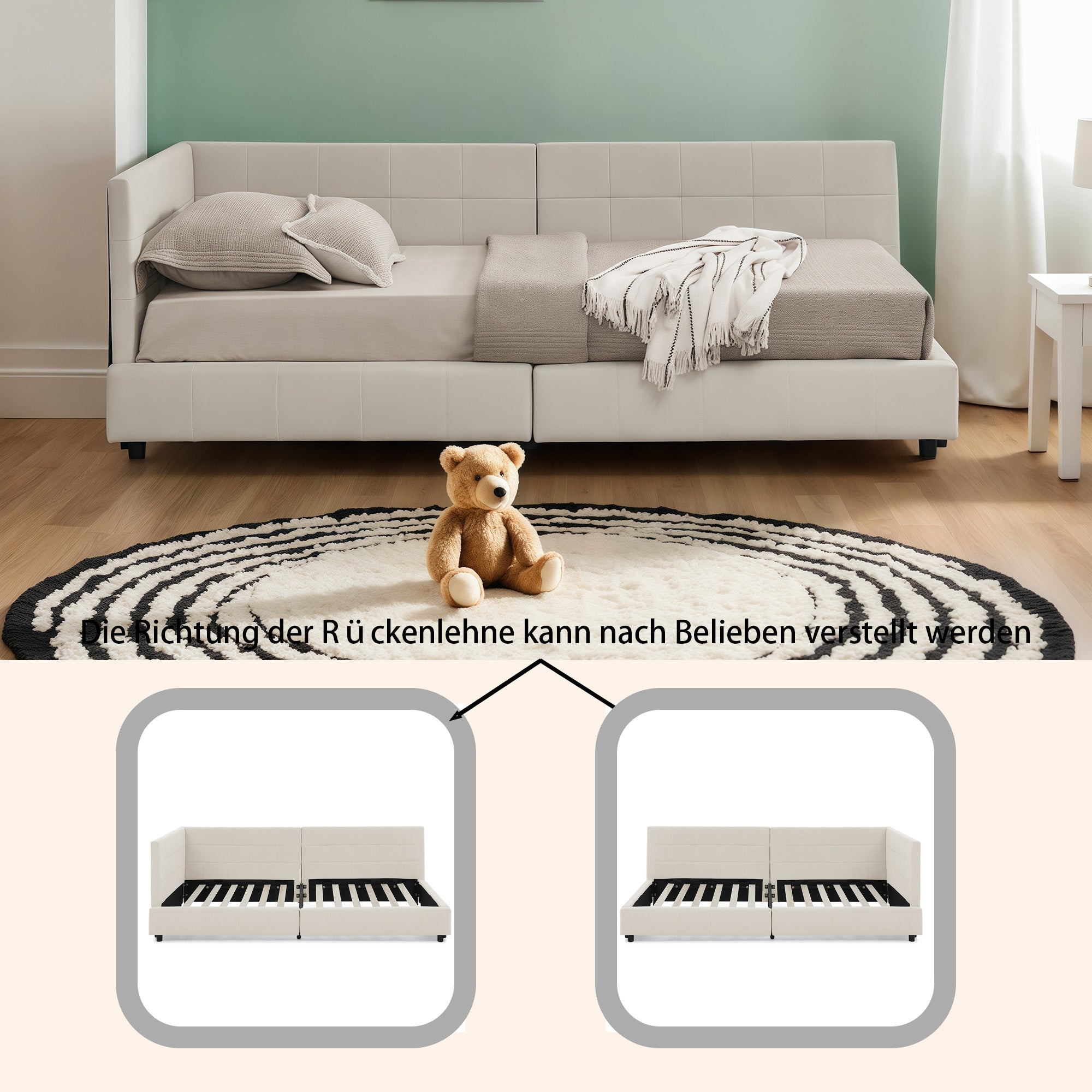 Single Bed 90x200cm High Back Velvet Beige