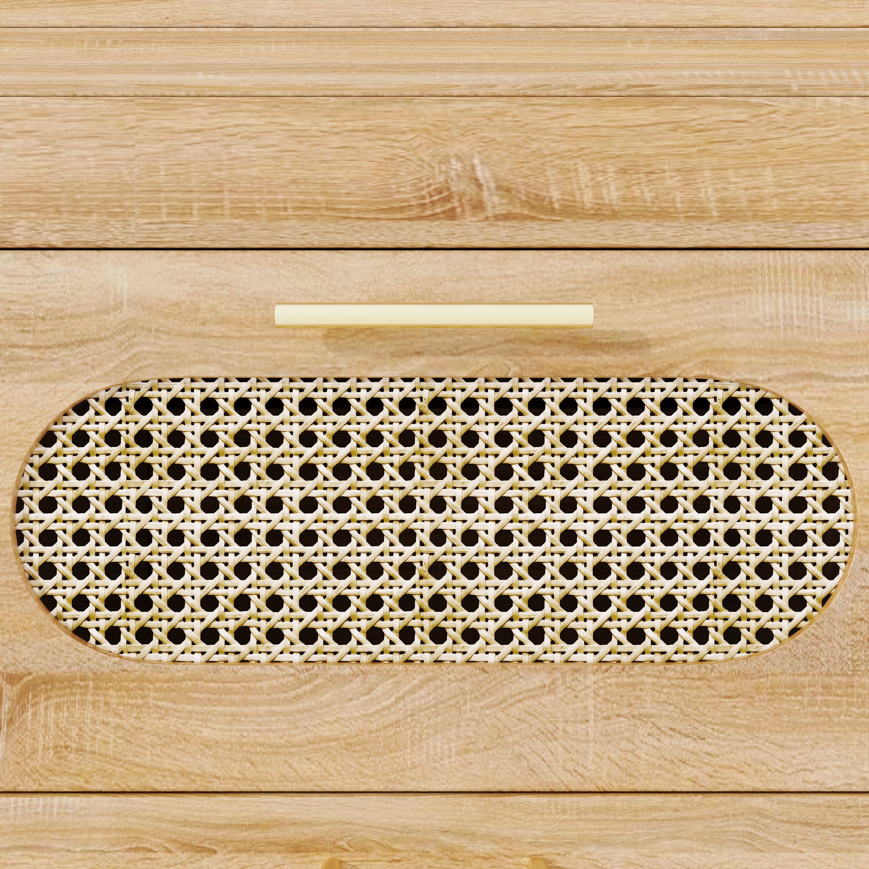 360° Rotating Bar Table with 6 Drawers and Anti-Tip Device, PE Rattan and Metal