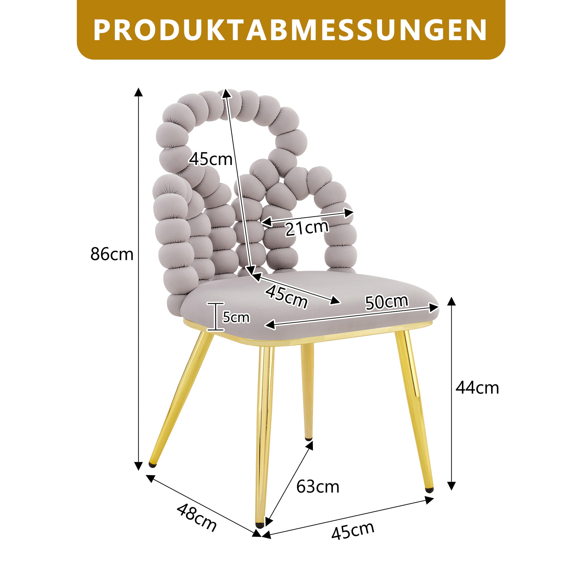 Dining Chairs, Set of 2 Ball Chain Backrests Sturdy Gold-Plated Metal Legs, Light Grey Velvet