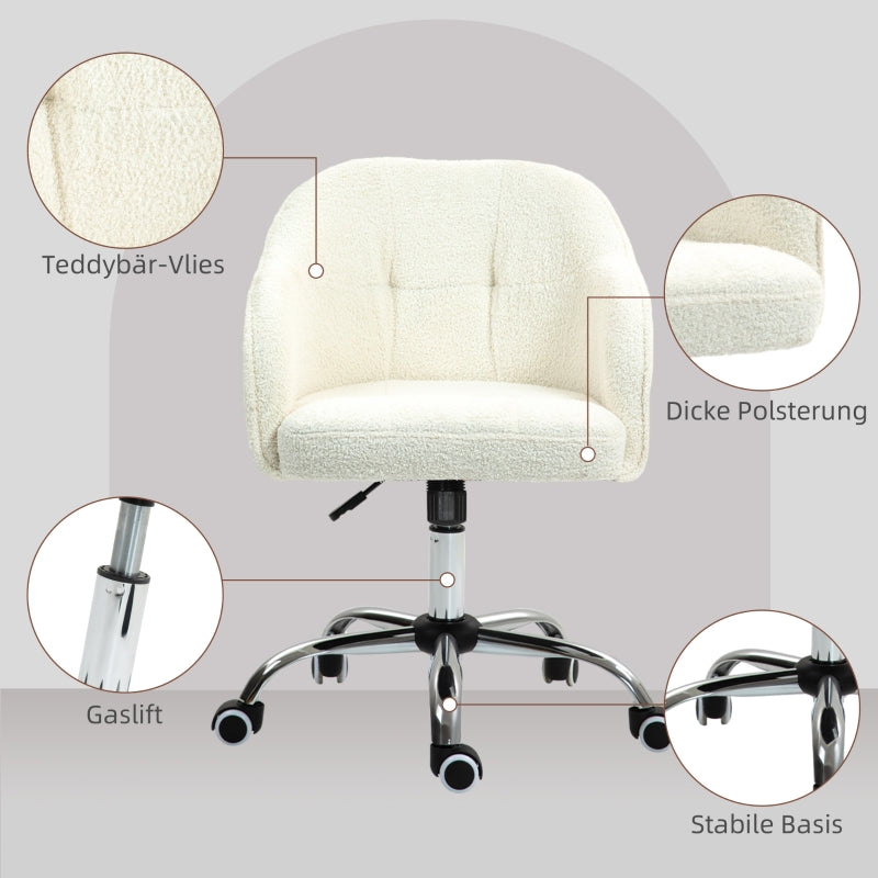 Home office chair, ergonomic desk chair, swivel, height adjustable, rocking function, teddy velvet, cream white