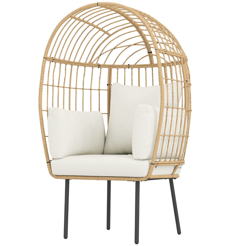 Egg-Shaped Rattan Chair, Removable Cushion, Oversized Outdoor Weatherproof Wicker, Beige