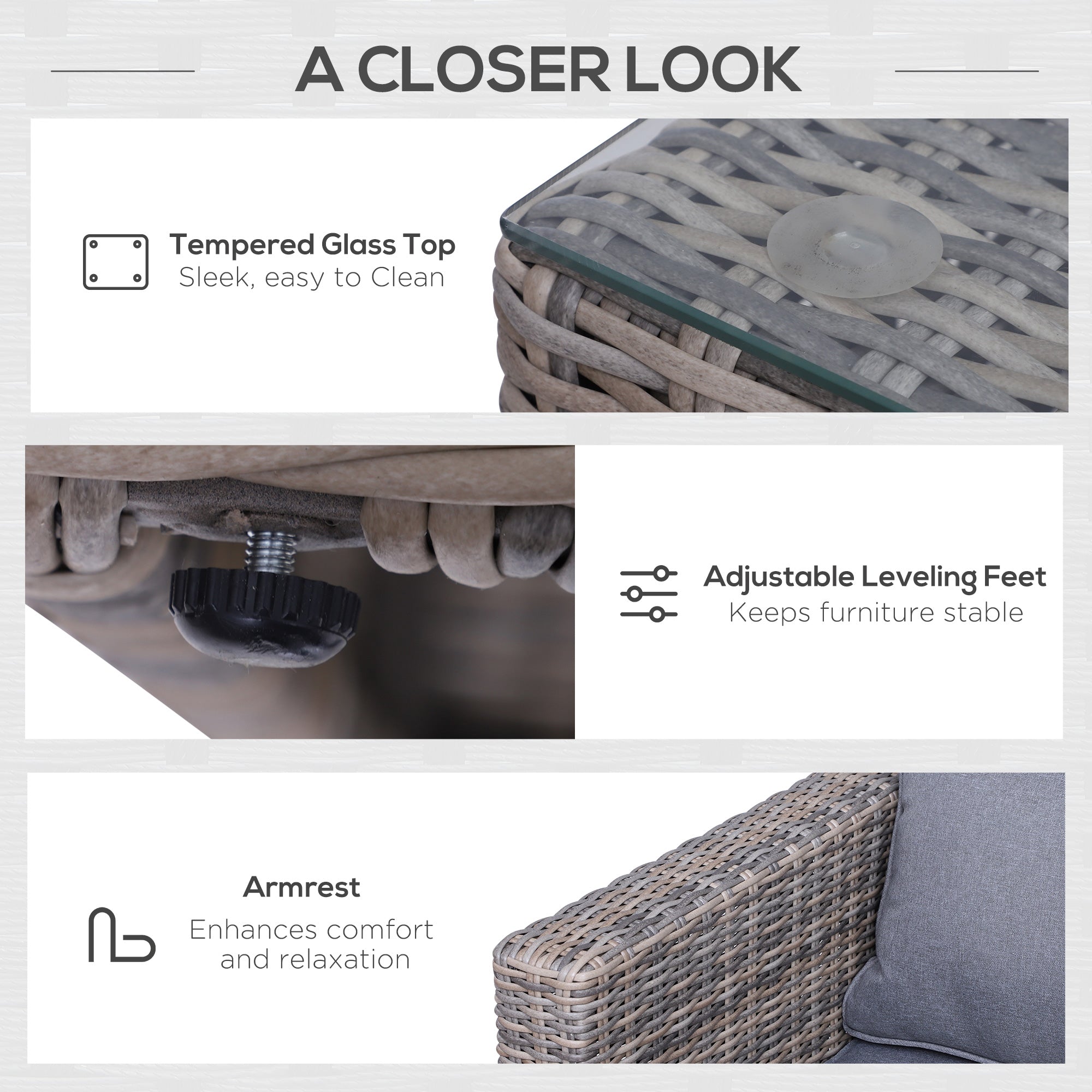 5 Piece Rattan Garden Furniture Set with Cushions, Aluminium Frame Glass Top Table, Mixed Brown