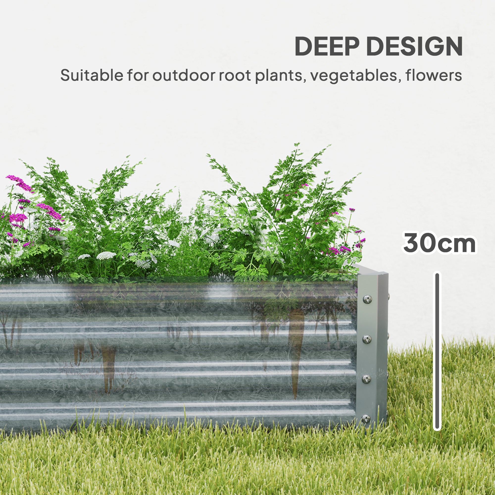 Galvanised Steel Open Planter 180 x 90cm - Silver