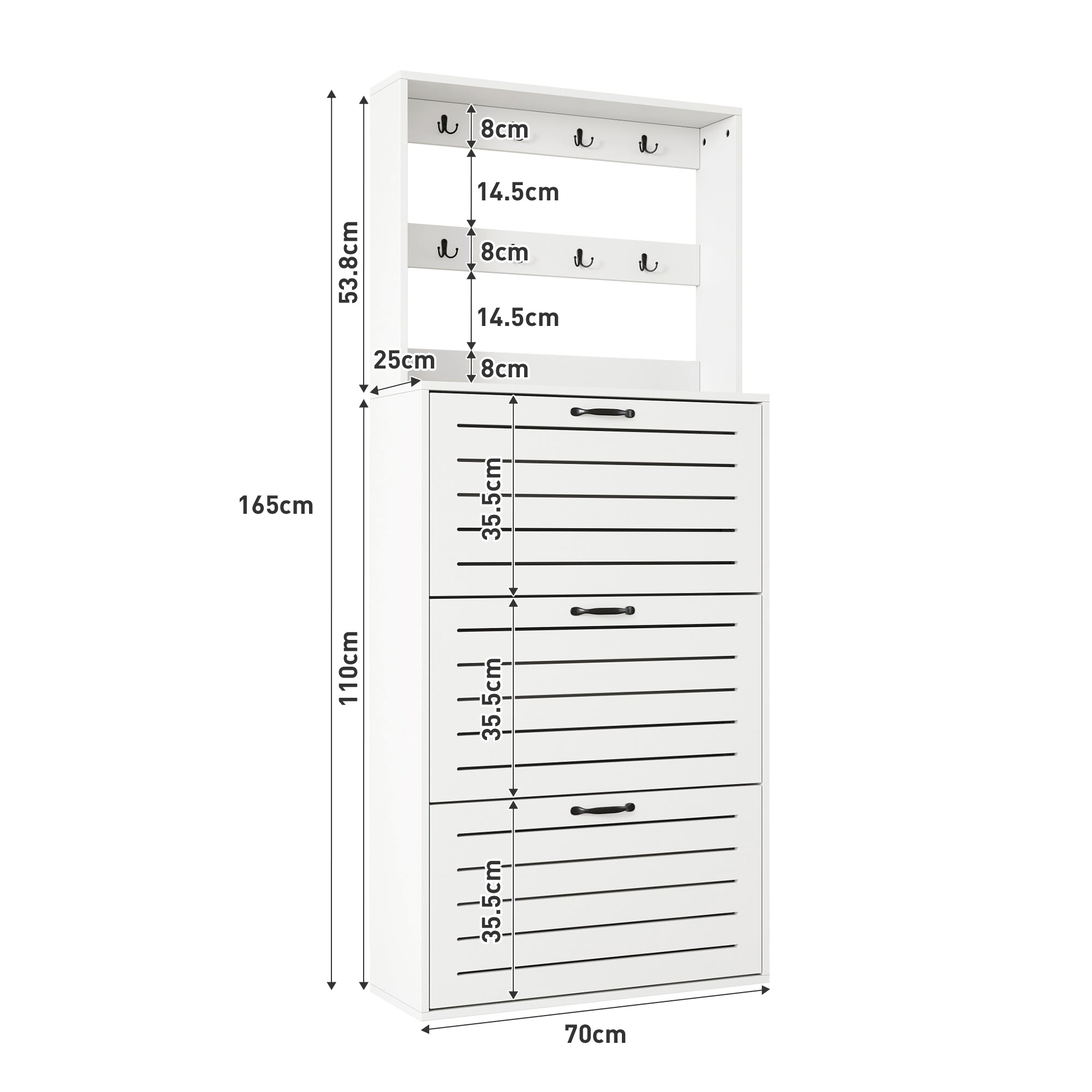 Shoe Cabinet with 3 Doors, Hooks, 15 Pairs Capacity