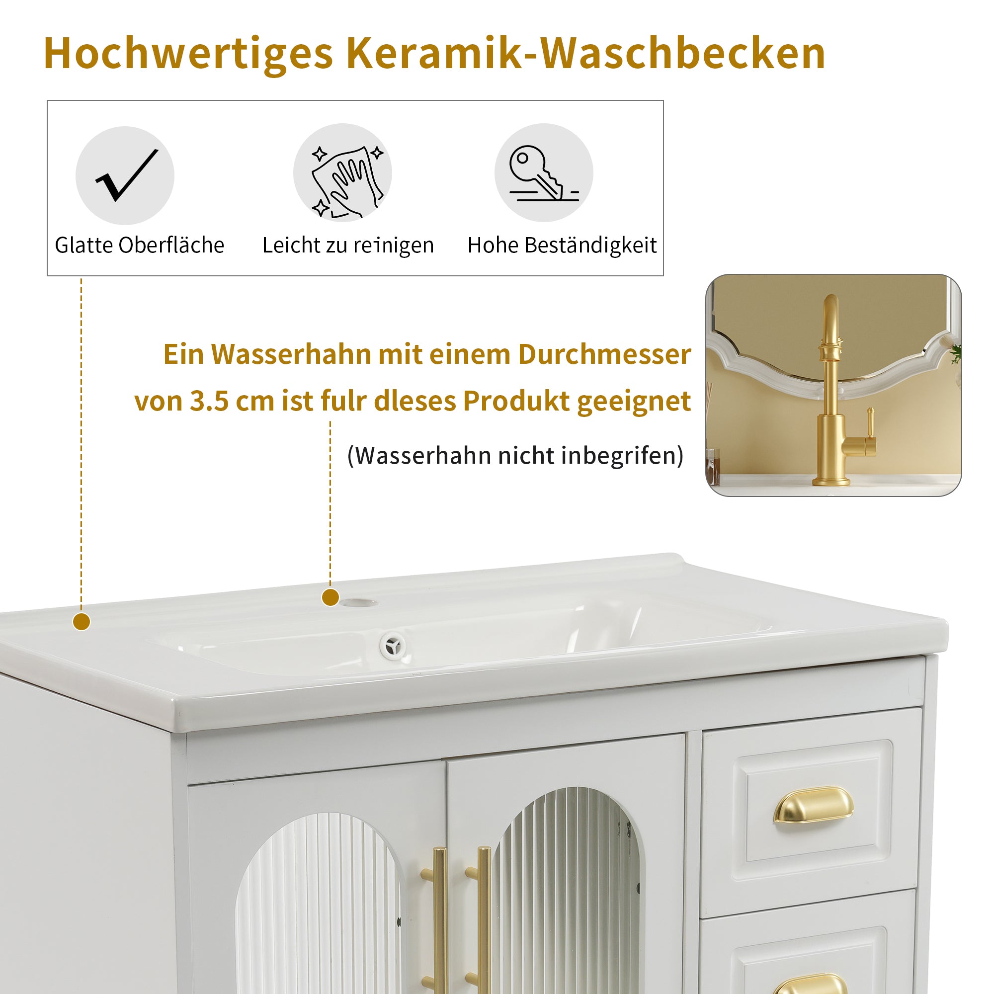 Single Vanity Unit 80cm Base Cabinet Ceramic Washbasin White