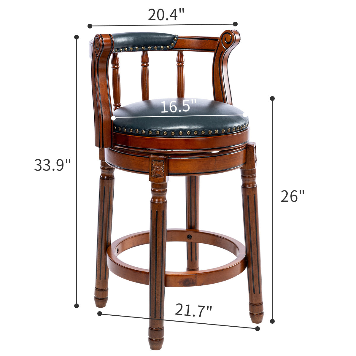 Cow Top Leather Wooden Bar Stools, 360° Swivel Back, Bar/Counter Height, Leather/Wood