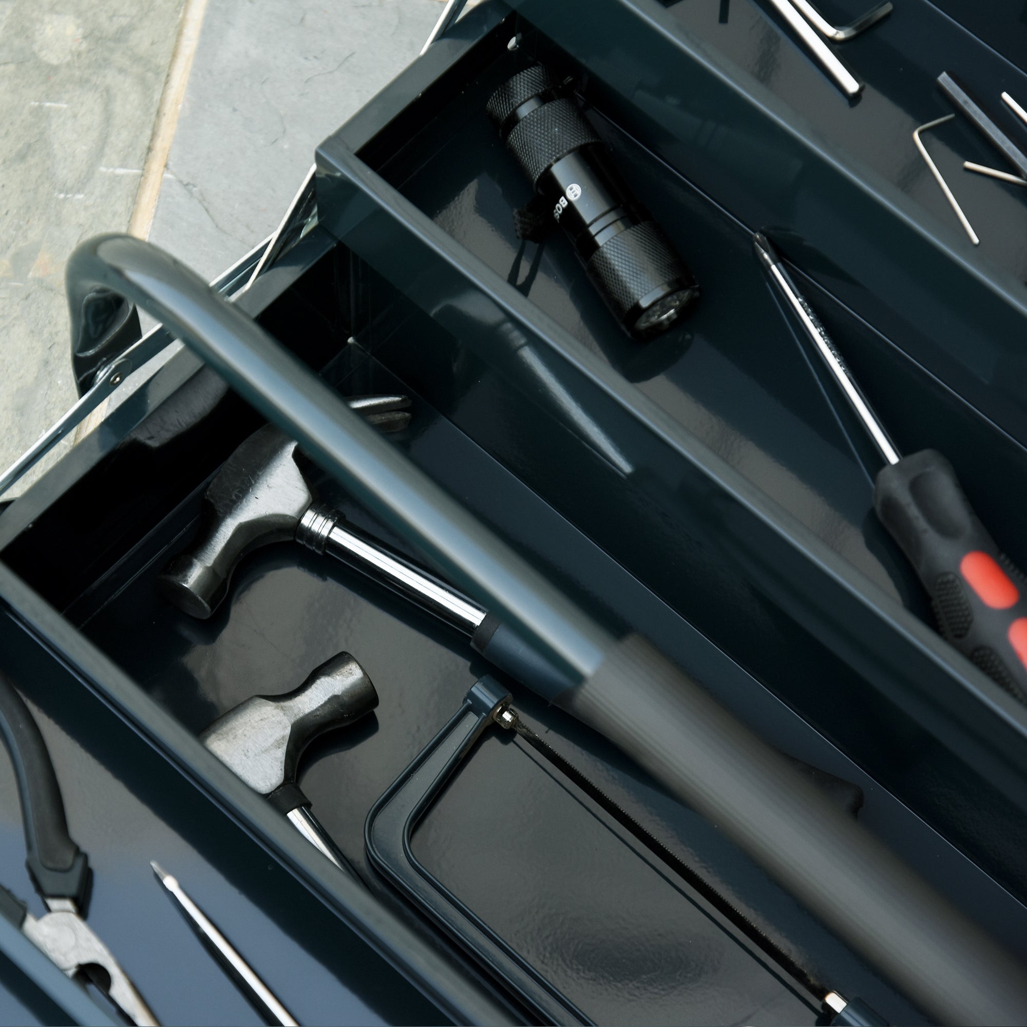 DURHAND tool case, 5 compartments, 57 x 21 x 41 cm, dark green steel