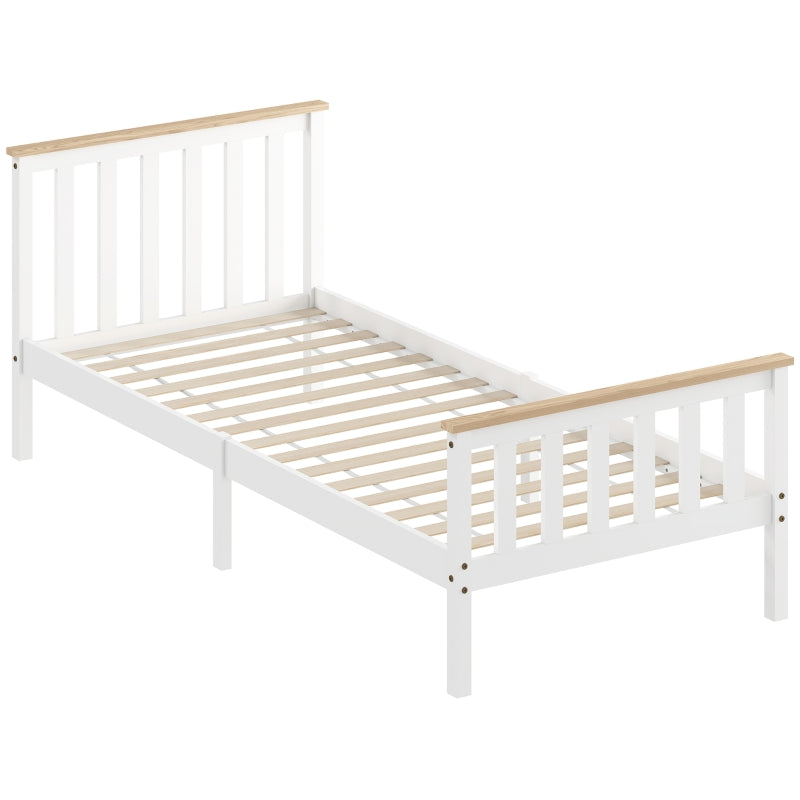 Single Bed Wood Frame Lower Storage - Natural Wood/White