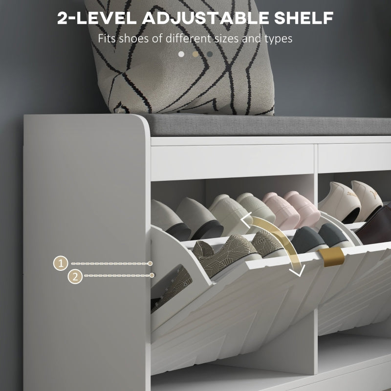 Shoe Storage Bench Upholstered Entryway with 2 Flip Drawers for 8 Pairs