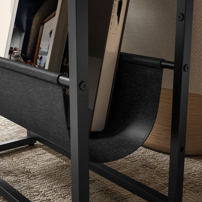 Narrow Side Table 3-Tier Storage Magazine Holder Rustic Brown