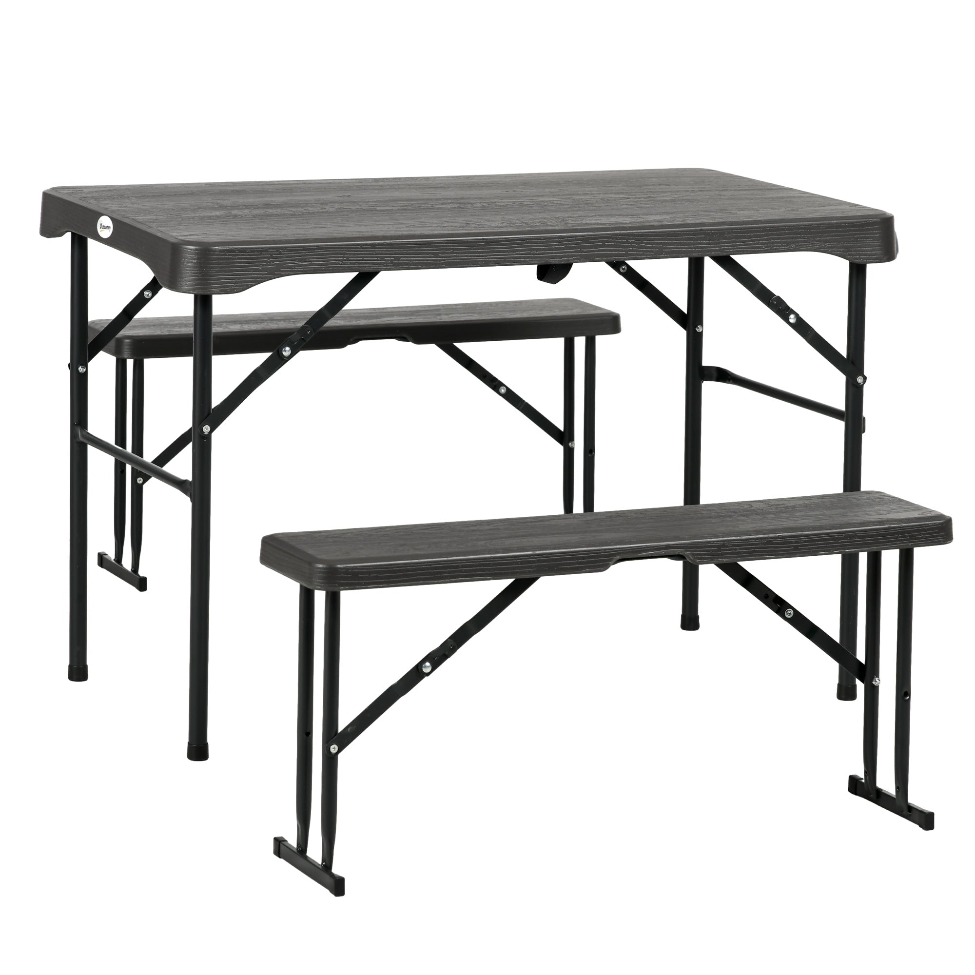 Folding Picnic Table Set, 3-Piece Portable with 2 Benches for 4, Steel/Dark Grey