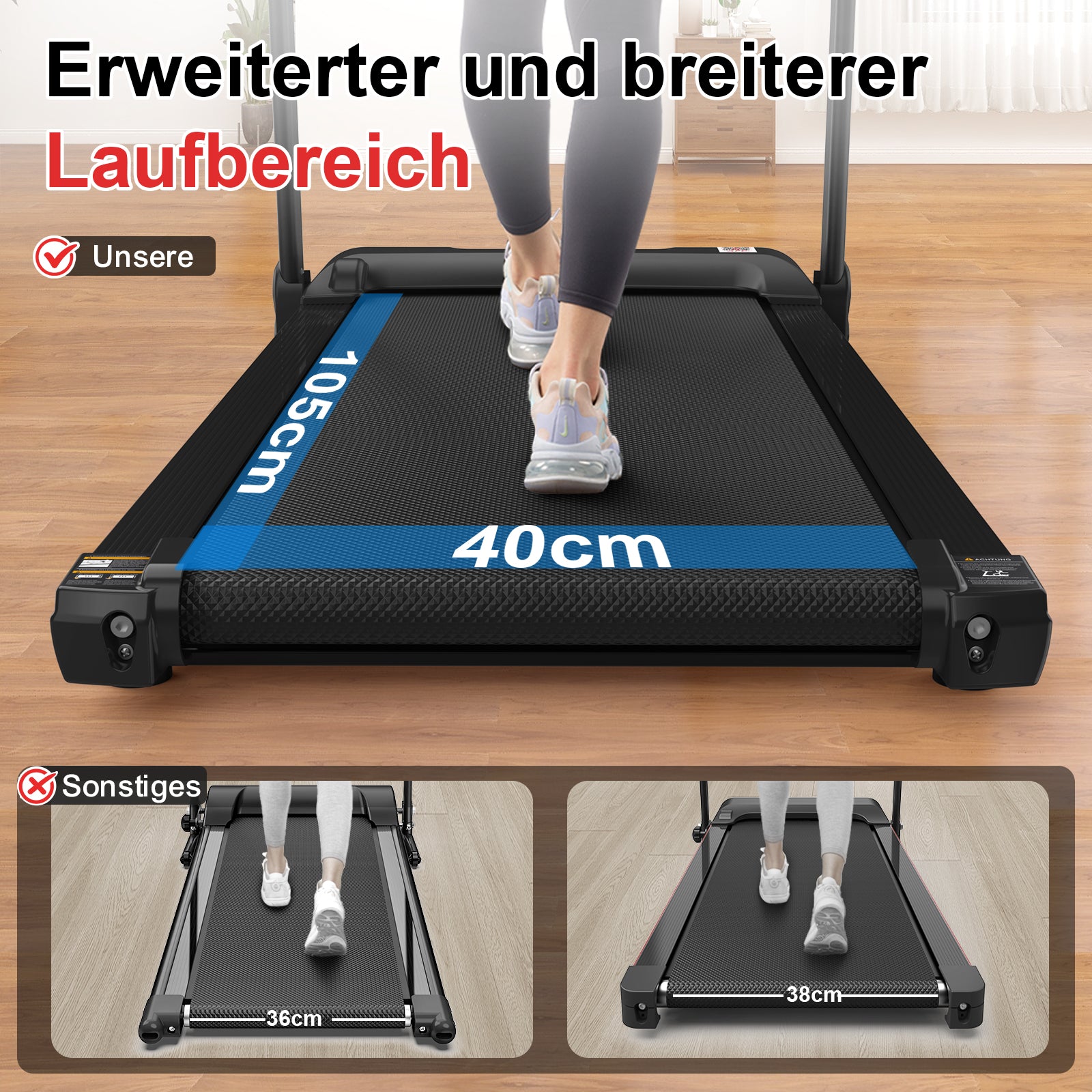 Home Treadmill, Foldable, 12 km/h, 120 kg Max, App Compatible, LED