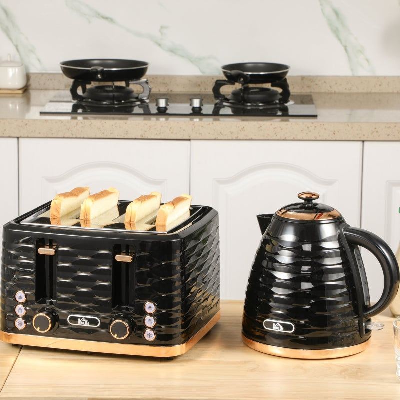 Kettle Toaster Set Breakfast Set 1.7L Kettle 4-Slice Toaster Black