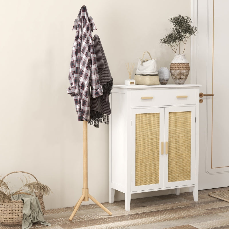 Eight-Hook Coat Rack Stand, Wooden - Natural