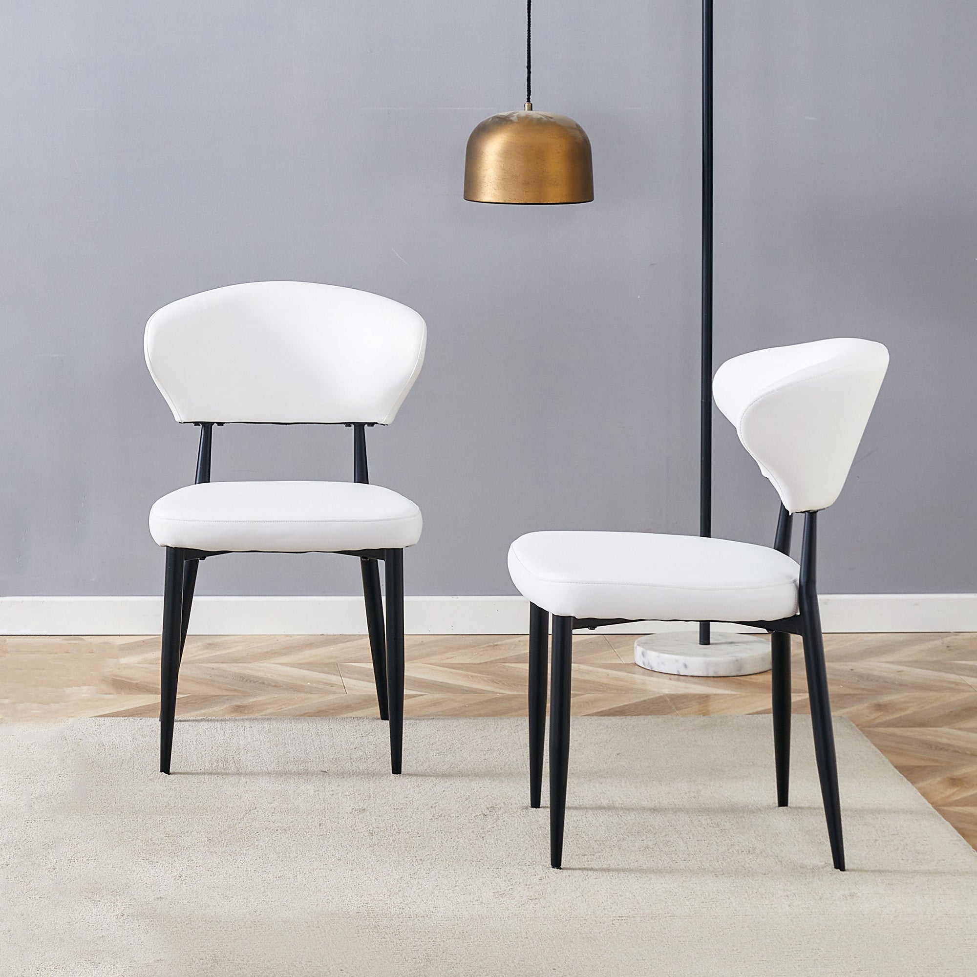 Dining Chair, Minimalist Ergonomic Curved Backrest, Set of 2, White