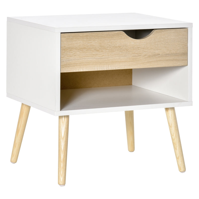 Bedside Table with Drawer and Shelf, Modern Storage Nightstand, White