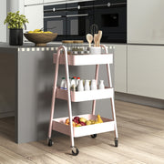 Three-Tier Storage Trolley, Metal Frame Mesh Shelves, Pink