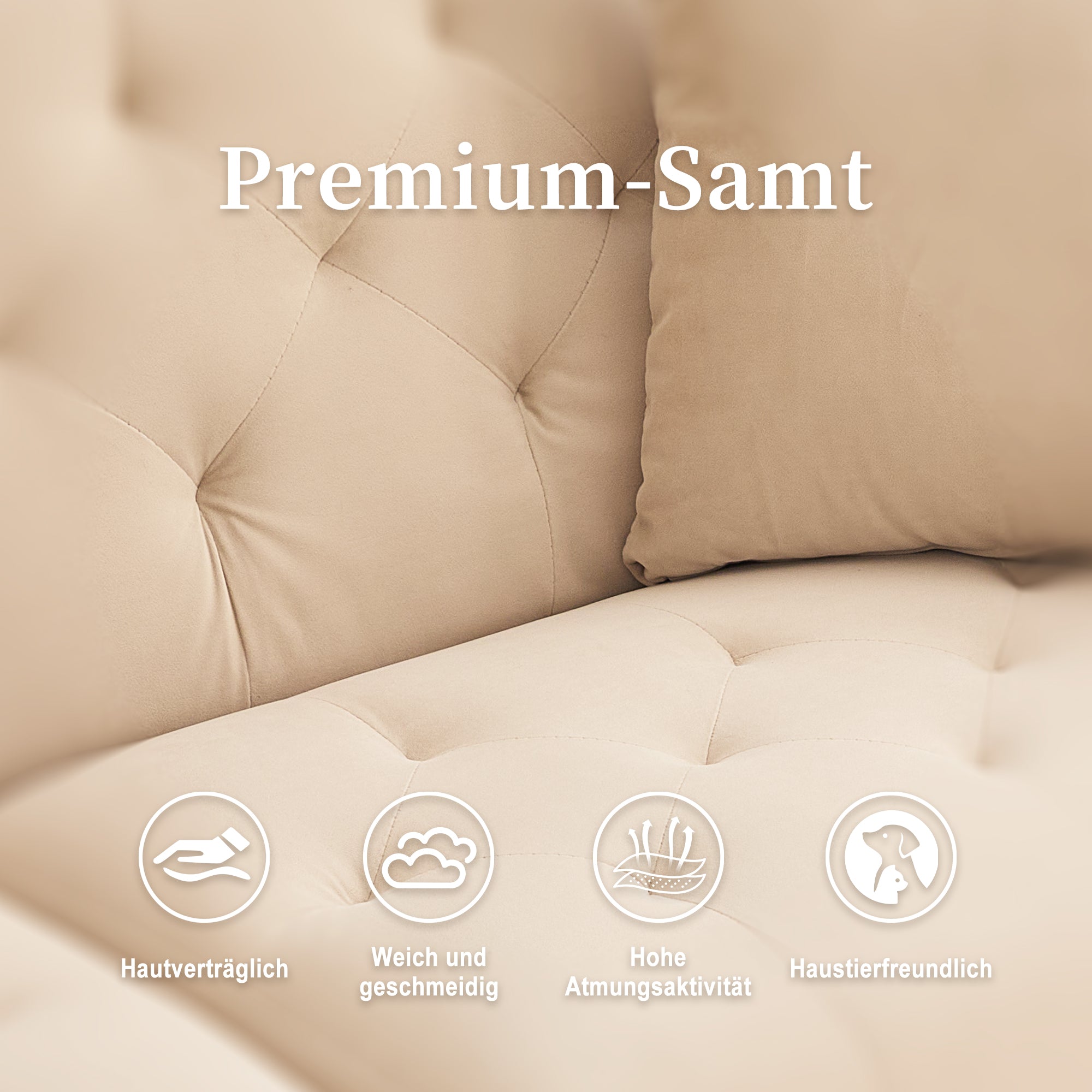 Double Sofa, Modern Velvet Sofa Bed with Adjustable Backrest, Beige