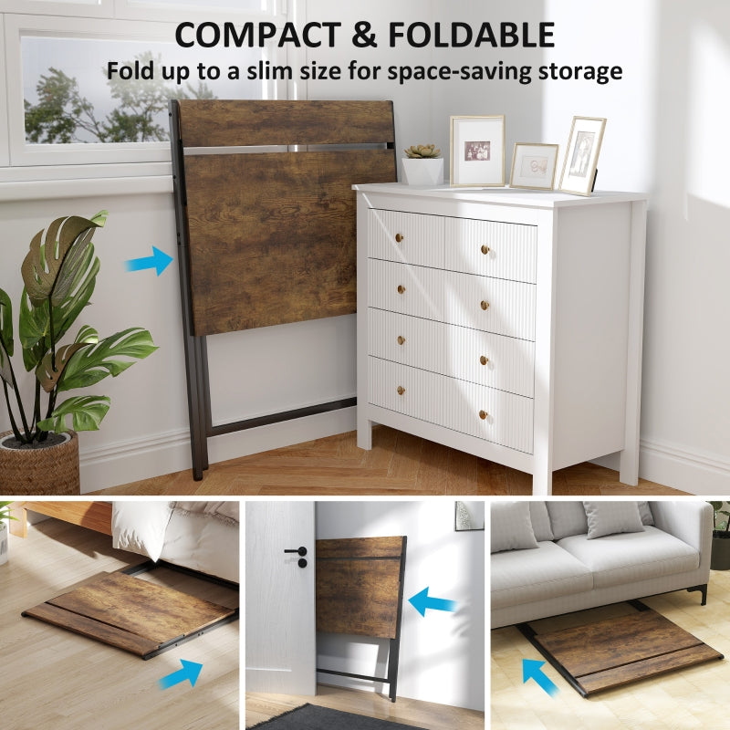 Folding Computer Desk, 81.5cm Monitor Shelf, Rustic Brown