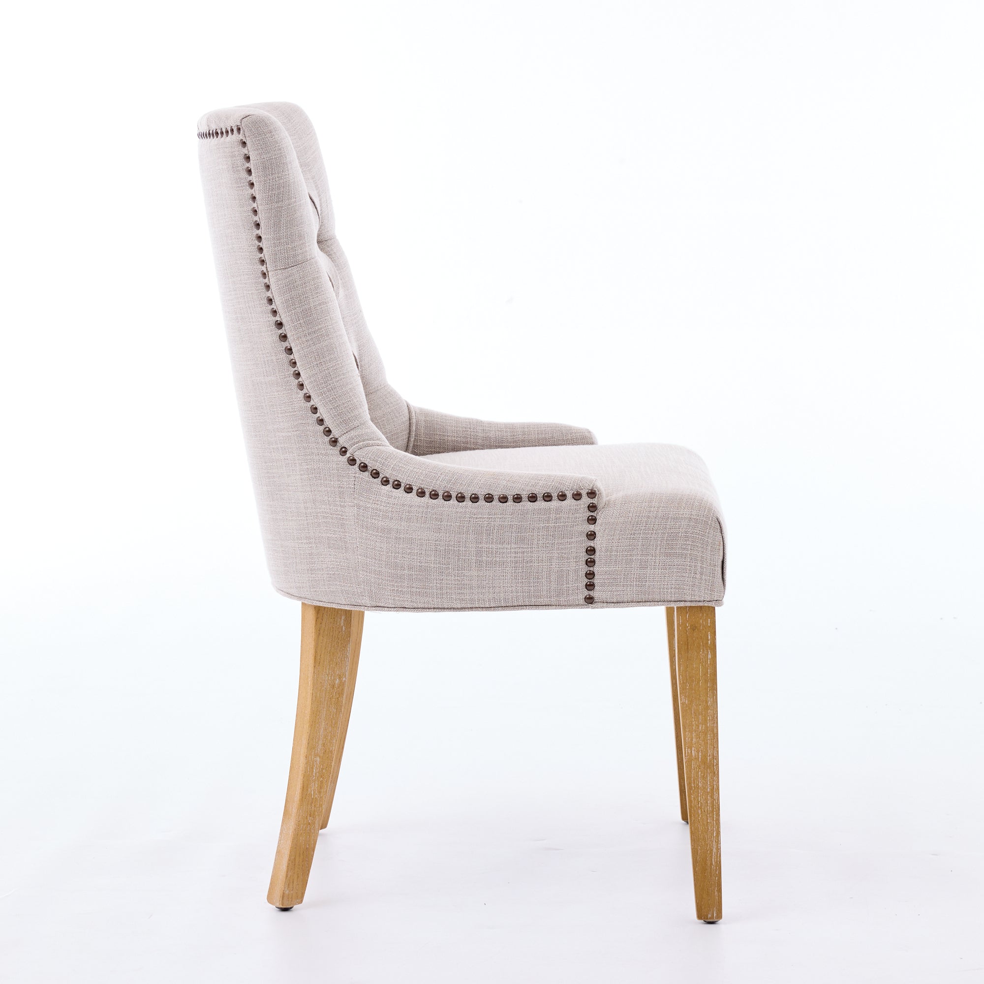 Dining Armchair, Assembleable Upholstered Chair with KD Legs & Studs, Fabric, Set of 2