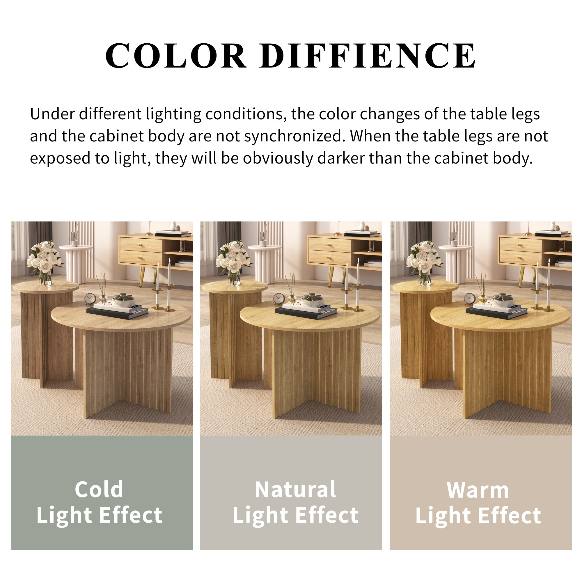 Modern Nesting Tables - 2-Piece Round Coffee Tables, Space-Saving Scandinavian Design, MDF/PB Construction