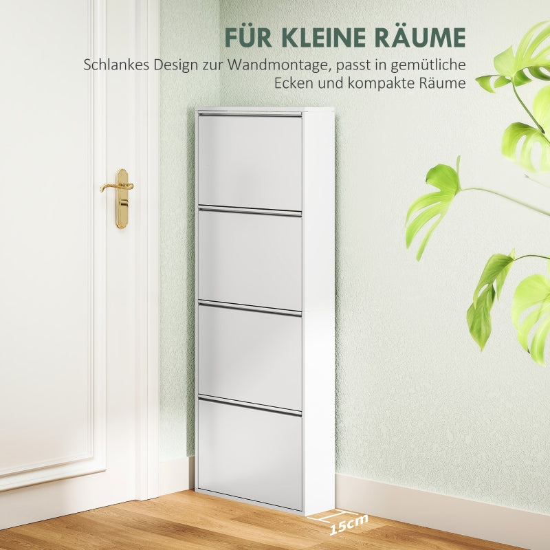 Metal Shoe Cabinet, 4 Doors Slim Shoe Rack, White