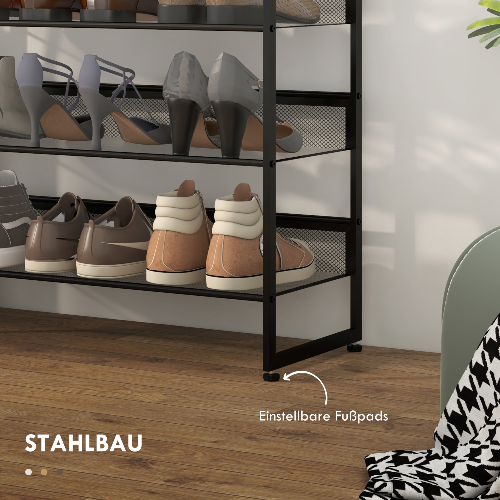 Small Shoe Rack, Tall Narrow 5-Shelf, Black