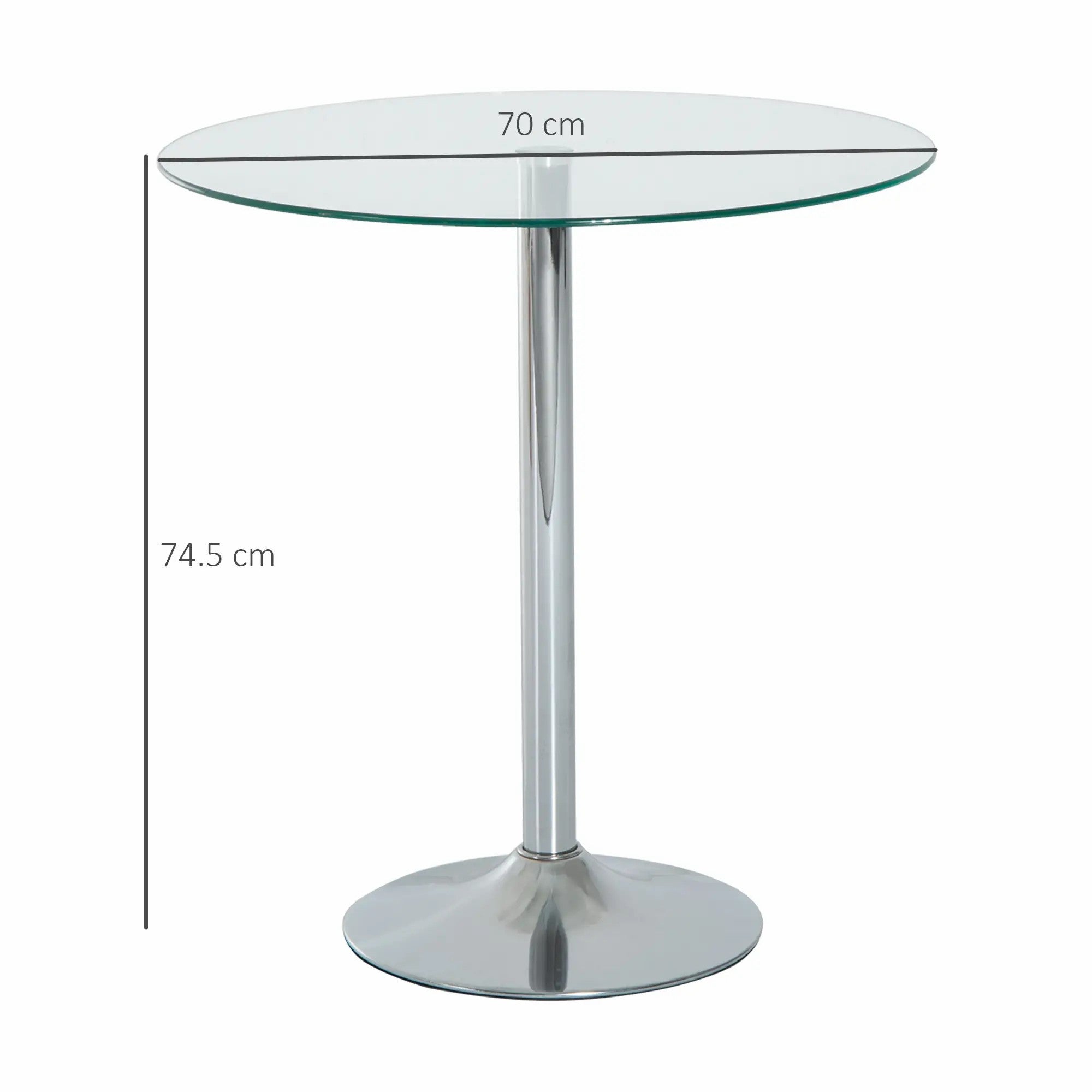 Round Dining Table Modern Tempered Glass Top Steel Base Small Bar Table Tempered Glass