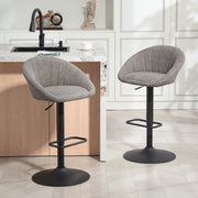 Set of Two Relaxed Tub Bar Stools Adjustable Swivel Height Grey Polyester
