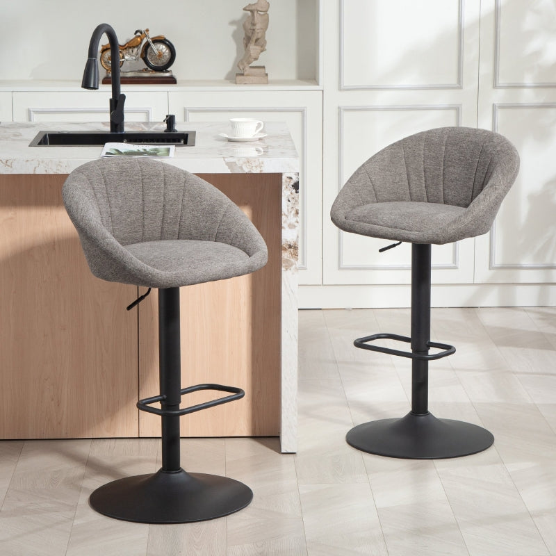Set of Two Relaxed Tub Bar Stools Adjustable Swivel Height Grey Polyester