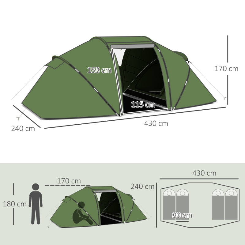 Camping Tent 4-6 Man with Living Area and 2 Bedrooms Dark Green