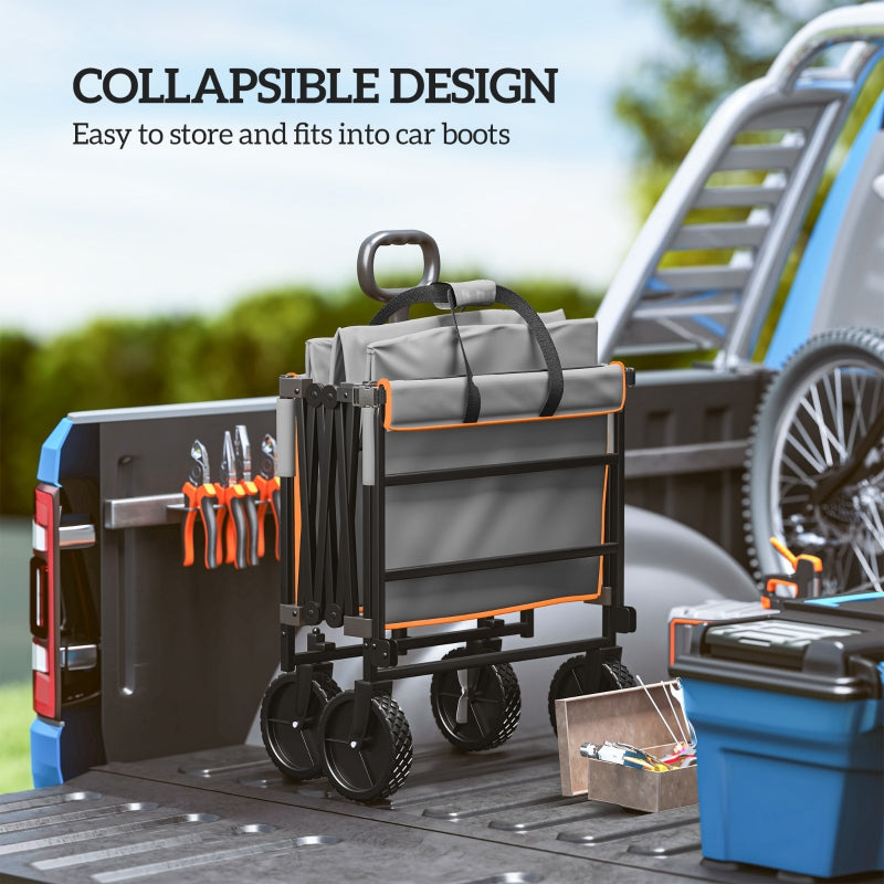 Folding Wagon 160L 100kg Heavy Duty with Tailgate, Grey and Orange