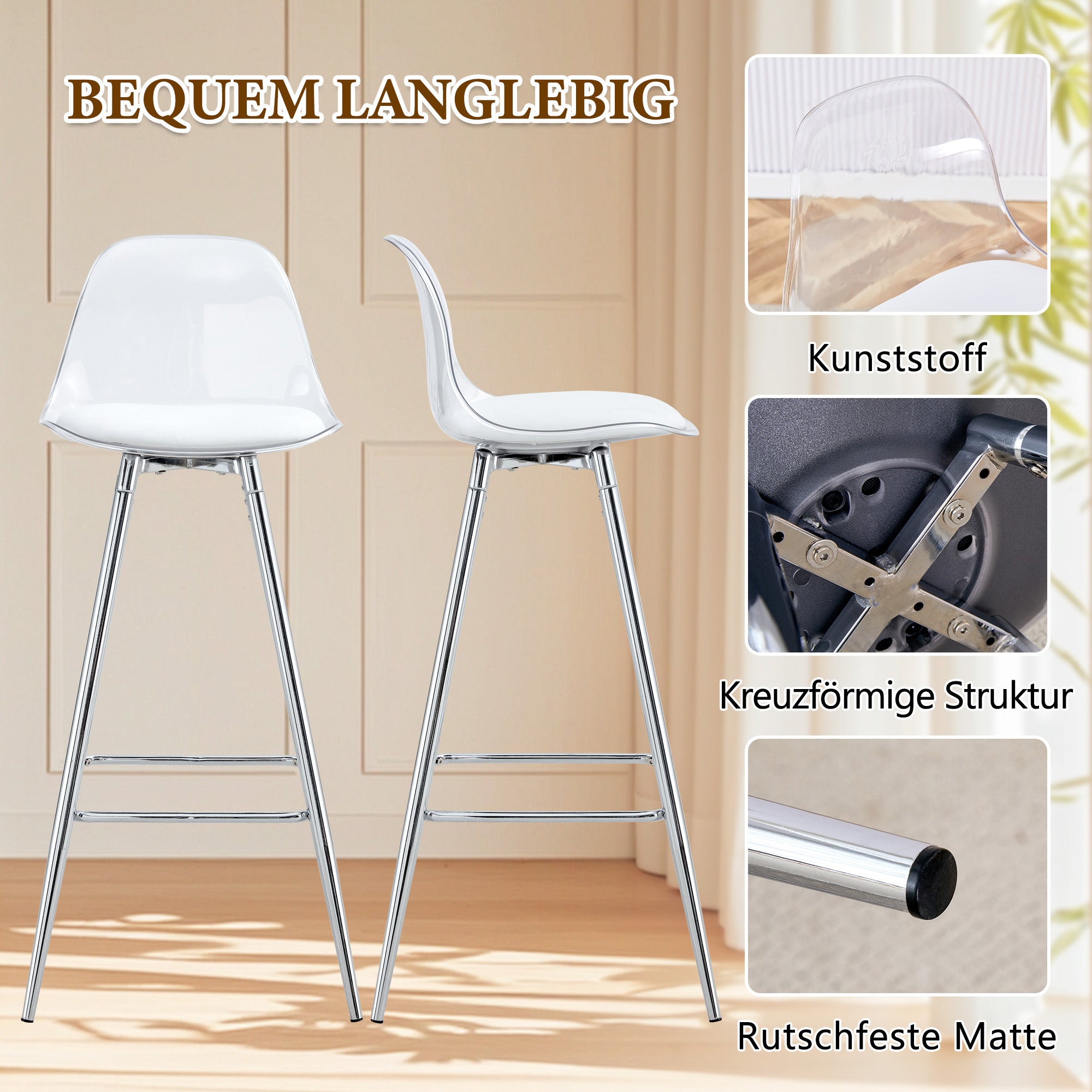 Flexible Bar Set, Round Table 89 cm, 2 Stools, Glass & Silver