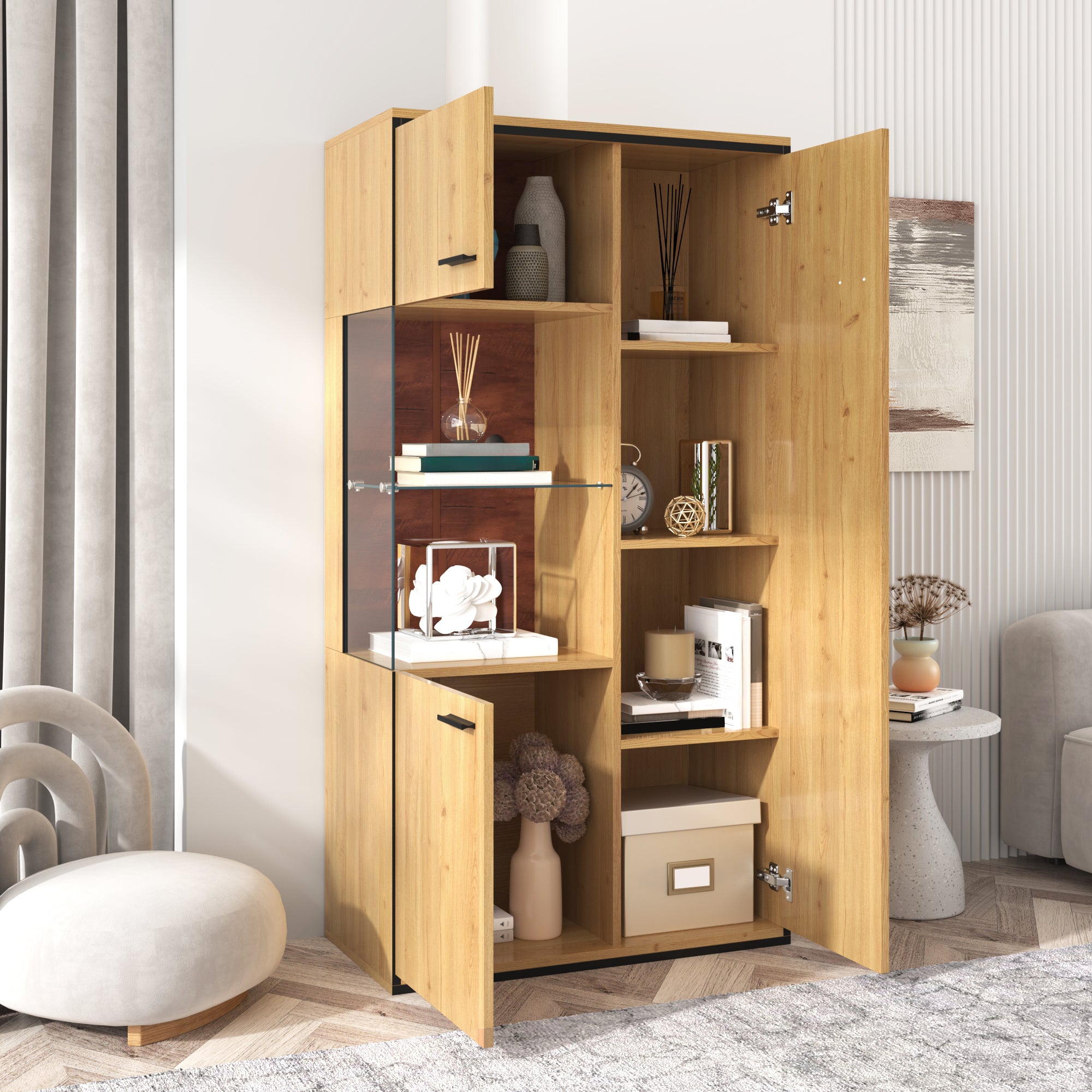 Display Cabinet, 150Hcm LED Glass Multi-Purpose, 15 Color Options