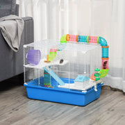 Hamster Cage, Gerbil Cage 3 Tier with Tube, Exercise Wheel, Water Bottle, Food Dish - Blue